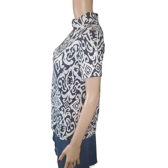 IBKUL Size M DOREEN Black & White Short Sleeve Mock 1/4 Zip Golf Shirt - Picture 2 of 7